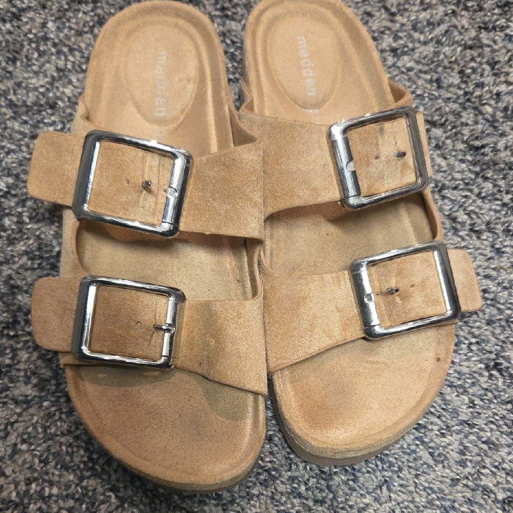 Madden Girl Tan Kids Sandals with Silver Buckles